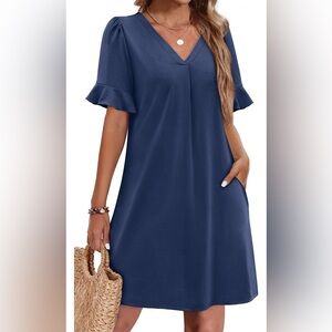 Stylish Blue Dress with Ruffle Sleeves